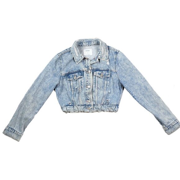 Old Navy Handcrafted Denim Cropped Embellished Jacket Upcycled Cowgirl Western - Picture 1 of 4